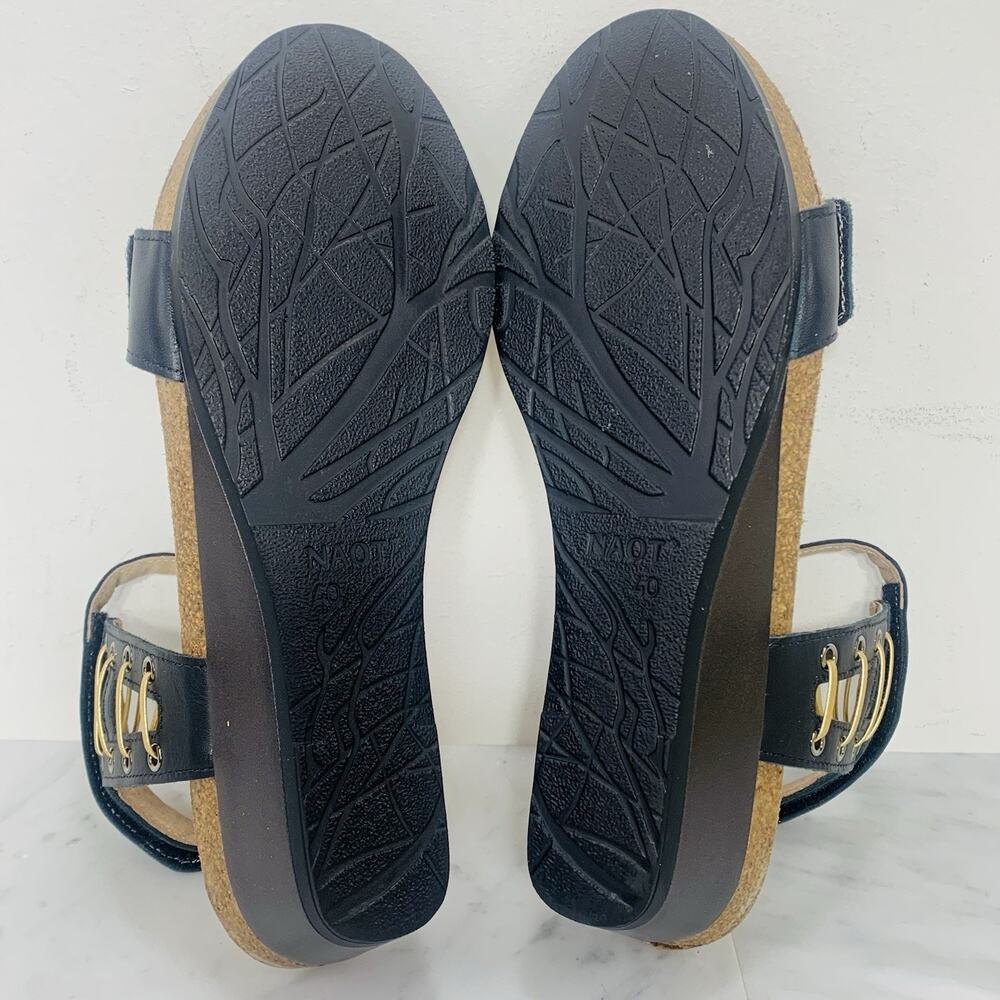 NAOT Wizard 2" Wedge Sandal Women 40 US 9 Black Raven Leather Strappy NWOB - Picture 5 of 10